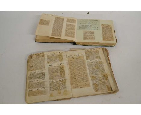 Two vols containing collection of Billiards-interest newspaper cuttings incl Match Reports etc, one vol pre-WWI the other 194