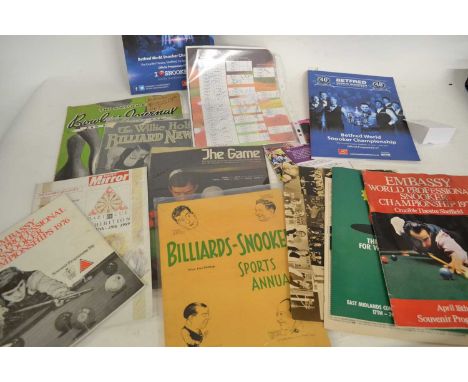 Quantity of souvenir catalogues to include the Bet Fred World Snooker Championship 2016 and 2017, also a Billiards/Snooker sp