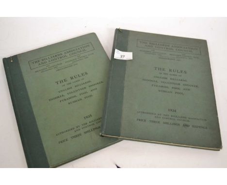 Rule Books: two sequential vols, "The Rules... of the game of English Billiards, Snooker, Volunteer Snooker, Pyramids, Pool &