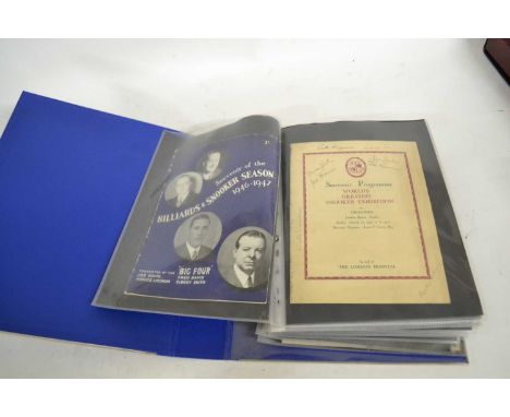 Programmes St Dunstons exhibition matches 1948, 1950; Championship programmes (incl Hurricane Higgins/Ray Reardon 1982), 1937