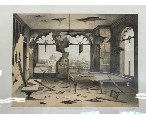 A lithograph entitled Number 14 Interior of The Residency Billiard Room after J Needham in a maple frame image size 34x25cms 