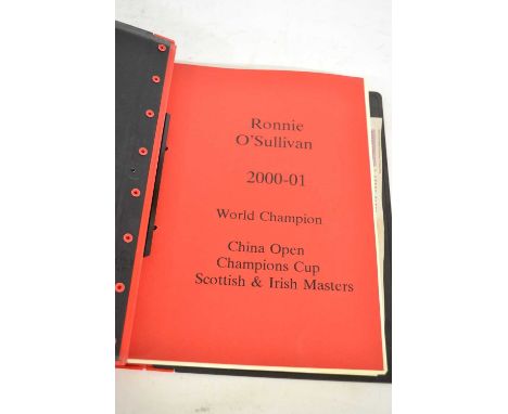 A folder containing the career of Ronnie O'Sullivan 200-2001 World Champion China Open Champions Cup, Scottish and Irish Mast