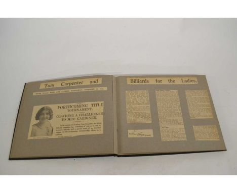 An interesting collection of early-mid C20th newspaper cuttings relating to Ladies Billiards, mounted in album.