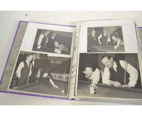 A folder of mainly black and white photographs featuring the World Billiards Champion Joyce Gardner (qty)