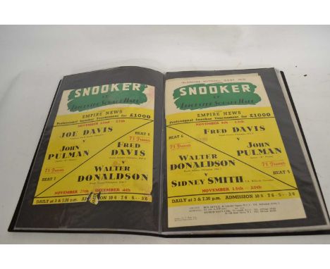 Collection of various Billiards ephemera, incl Leicester Square Hall 1951 tickets, various other cuttings etc, Davis/Reardon 