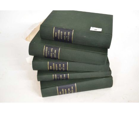 Five bound vols early periodicals, viz "The Billiard Review Oct 1895-July 1896", "May 1899-March 1901", and "Nov 1899-May 190