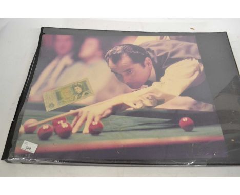 Collection of various Billiard/Snooker interest Ephemera, incl Ray Reardon autographed £1 Banknote, various Prints, Tom Newma