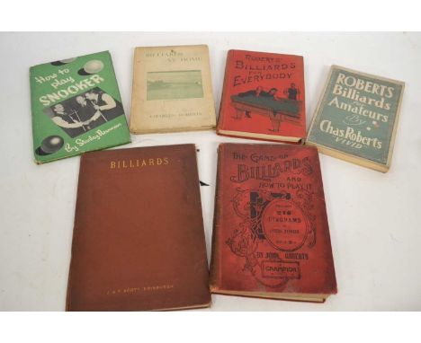 Books: six vols Billiards interest, incl Roberts "Billiards for Everyone" and "Billiards for Amateurs", "The Game of Billiard