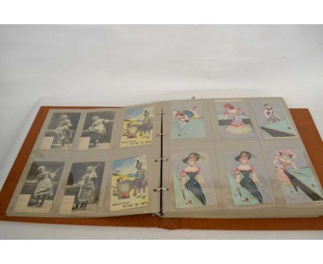 Postcards: a wide-ranging collection of billiard and snooker related Postcards, album-mounted, mostly col cartoon, some b/w F