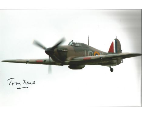 WW2 Battle of Britain fighter ace Tom Neil signed 12 x 8 inch colour photo of a Spitfire in flight. Good condition. All autog