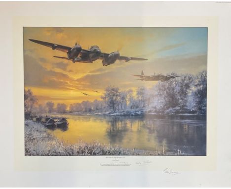 World War II 30x24 print titled Return of the Pathfinders by the artist Anthony Saunders signed by John Trotman DFC and Georg