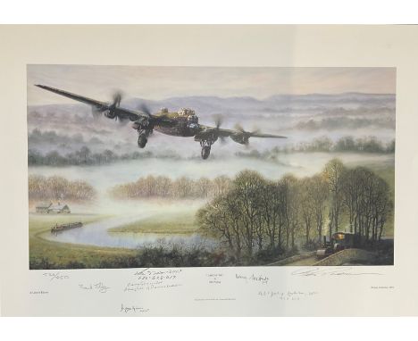 World War II 18X25 print titled "Lancaster" limited edition 580/850 signed in pencil by the artist Bill Perring, Barnes Walli