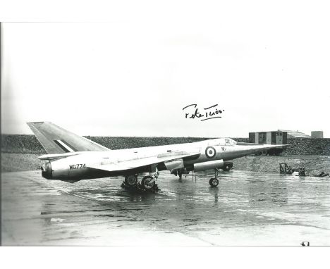WW2 fighter ace Peter Twiss signed 12 x 8 inch colour photo of a Delta jet on runway. Good condition. All autographs come wit