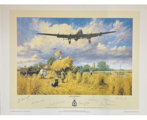 World War II 19X24 print titled Safely Gathered In limited edition 457/500 signed in pencil by the artist Trevor Lay and 8 bo