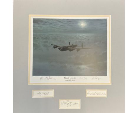 World War II 17x17 matted print titled Moonlit Lancaster limited edition 5/75 signed in pencil by the artist Gerald Coulson, 