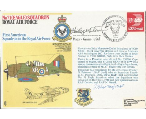 WW2 fighter ace Mjr Chesley Petersen signed 71 Eagle Sqn RAF flown cover. Good condition. All autographs come with a Certific