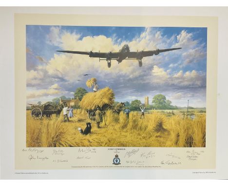 World War II 19X24 print titled Safely Gathered In limited edition signed in pencil by the artist Trevor Lay and 12 bomber co