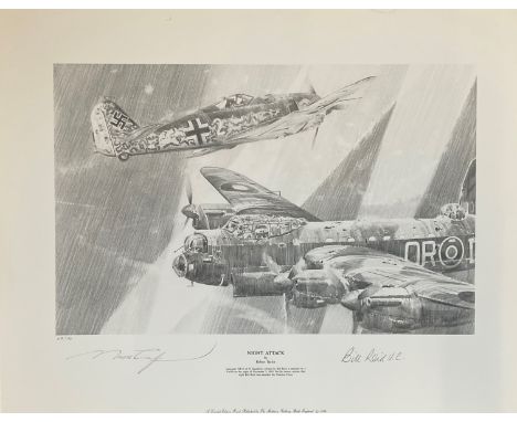 World War II 20X16 print titled Night Attack limited edition 49/50 signed in pencil by the artist Robert Taylor and Bill Reid