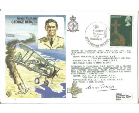 WW2 fighter ace Grp Capt G Burges DFC signed on his own Historic Aviators cover. Good condition. All autographs come with a C
