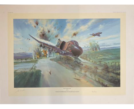 Aviation Print 31x23 titled Phantom Raiders signed in pencil by the artist Simon Atack along with one of the most iconic US F