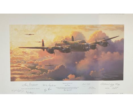 World War II 15x24 print titled "Heading into Darkness" limited edition 209/295 signed in pencil by the artist Adrian Rigby a