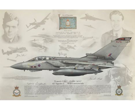 RAF Aviation 12x17 colour print Tornado GR4 ZA601 'AJ-G 617 Squadron RAF Lossiemouth signed by four Raf Veterans includes Joh