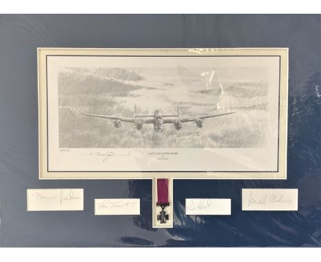 World War II 14X19 matted print titled Last Lancaster Home Victoria Cross edition limited edition 28/50 signed in pencil by t