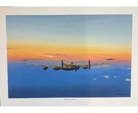 World War II 20x27 Lancaster print titled "The End Of the Day " by the artist Keith Aspinall fantastic image of three Lancast