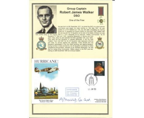 WW2 Battle of Britain fighter ace Group Captain Robert James Walker DSO 72 Sqdn signed Hurricane! RAF WW2 FDC. 19p Public Edu