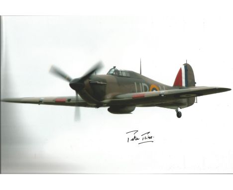 WW2 fighter ace Peter Twiss signed 12 x 8 inch colour photo of a Spitfire in flight. Good condition. All autographs come with