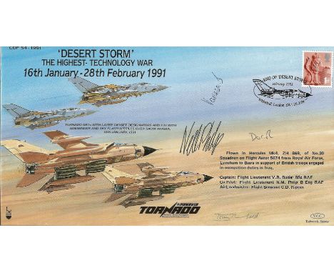 N. M. Philp B Eng with two other signed FDC Desert Storm The Highest-Technology War 16th January-28th February 1991. Flown in