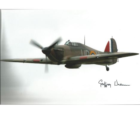 WW2 Battle of Britain fighter ace Geoffrey Wellum signed 12 x 8 inch colour photo of a Spitfire in flight. Good condition. Al