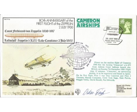 Zeppelin ace Oskar Fink signed 80th ann 1st flight of Zeppelin cove FF18. Good condition. All autographs come with a Certific