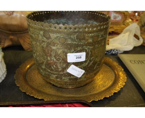 Brass Planter with Eastern Design and an Oval Platter