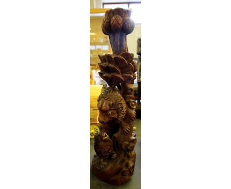 Carved Hardwood Lion Lamp Base