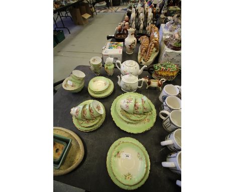 Limoges style porcelain green painted tea service