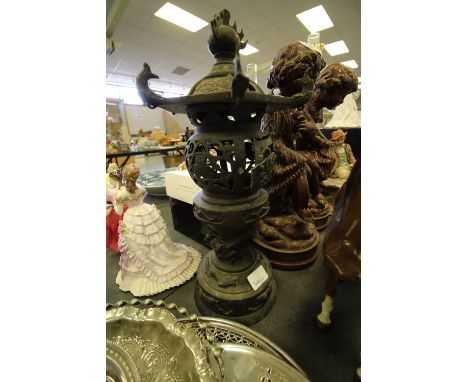 Oriental Spelter Pagoda Lamp/Lantern