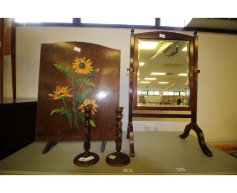 Mirror, candlestick, slipper box
