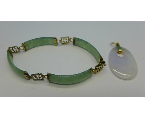 A Chinese jade set bracelet and a pendant