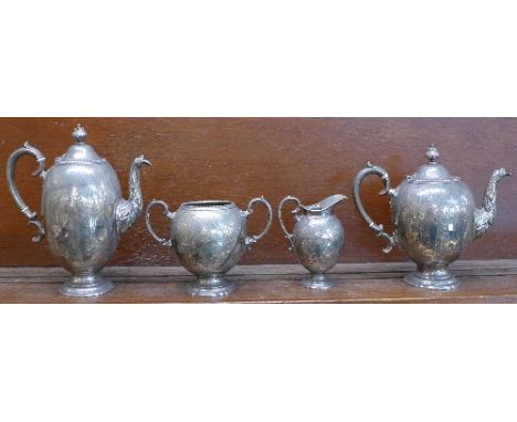 A Victorian silver four piece ovoid tea and coffee service, Birmingham 1864, by Elkington & Co., 2323g, 74.5oz