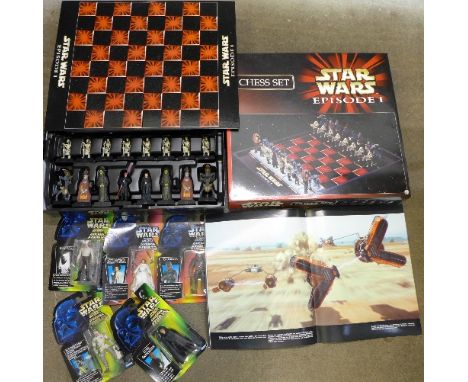 A Star Wars chess set, Episode One, five Power of the Force figures and an Episode One cinema programme