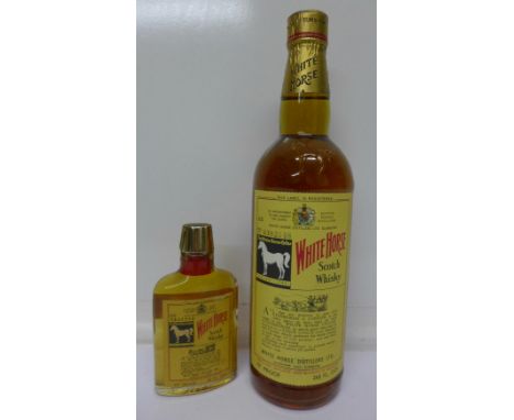Two bottles of White Horse Scotch Whiskey, 26 2/3 and 3½ fl ozs