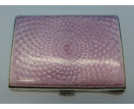 A silver and pink guilloche enamel case, import hallmark for London 1929, 98g