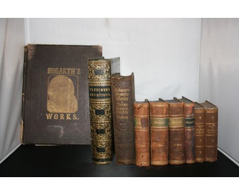 LEATHER BOUND BOOKS - a collection of 9 leather bound hard back books to include in English - Shakespeare's Dramatic Works & 