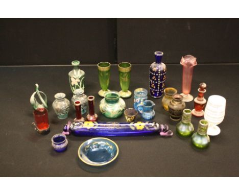 VICTORIAN GLASSWARE - a collection of Victorian and later glassware to include a pair of ruby silver rimmed posey holders, a 