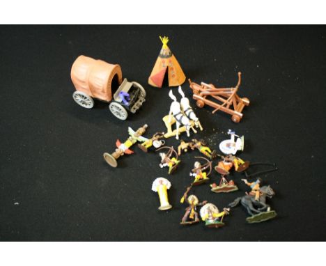 BRITAINS AND TIMPO - a collection of vintage toys to include a selection of Timpo Cowboys and Indians figures and Britain's f