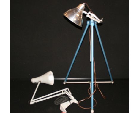 LAMPS - a bracket mounted grey Herbert Terry Anglepoise lamp and a floor standing aluminium photographers lamp. (2)