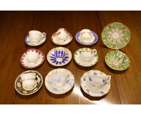 DAVENPORT - ten individual Davenport cups and saucers sets, c1850-1890.