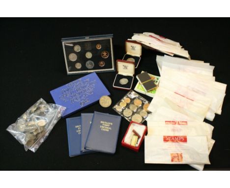 ENGLISH & FOREIGN COINS - a bag of pre and post 1947 half crowns and shillings, a silver 1935 Crown, 2 1973 50p pieces, a 198