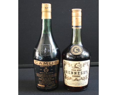 COGNAC - 2 bottles to include a bottle of Napoleon Cognac Camus and a bottle of HENNESSY Cognac Bras Arme70' Proof 24Fl ozs